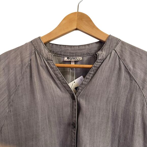 NWT Hester & Orchard Roll Sleeve Asymmetrical Fray Hem Tunic Top Sz Large - Picture 3 of 5